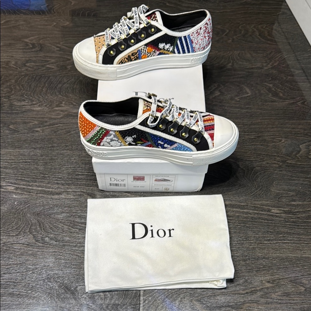 Gently used Colorful Patchwork Sneakers with Black and White Accents - Picture 1 of 5